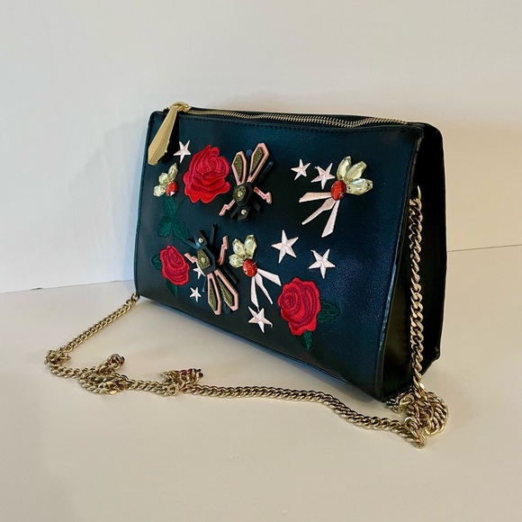 ZARA ROSE EMBROIDERED BAG WITH GOLD CHAIN NWT - Picture 5 of 11
